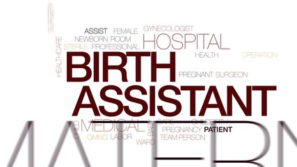 Sticker - Birth assistant animated word cloud, text design animation. Kinetic typography.