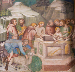 Poster - Fresco in San Gimignano - Jesus thrown in the well