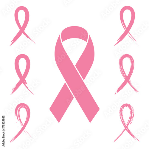 Fotomural Collection of breast cancer awareness ribbon collection with chalk and ink brush design isolated on white background