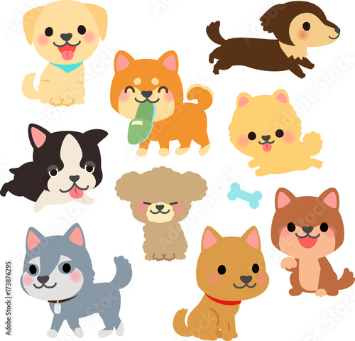 犬のいろいろなポーズのイラストセット Stock Vector Adobe Stock