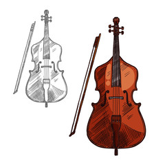 Wall Mural - Vector sketch contrabass violin music instrument