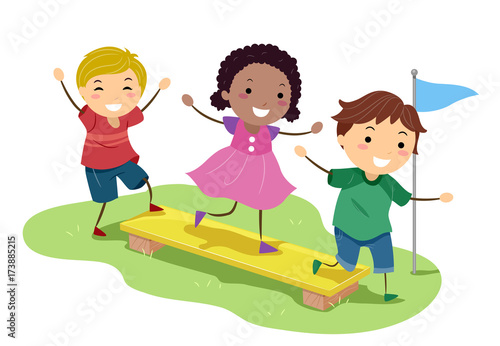 Stickman Kids Obstacle Plank Balance Illustration