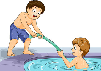 Poster - Kids Boys Pool Noodle Help Swim Illustration