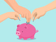 © BNP Design Studio - Hands Family Save Piggy Bank Illustration