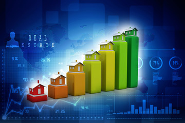 Poster - 3d illustration Growth in real estate shown on graph