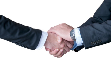 Businessmen having handshake in the concept of business agreement, trust and successful. Isolated on white background with clipping path.