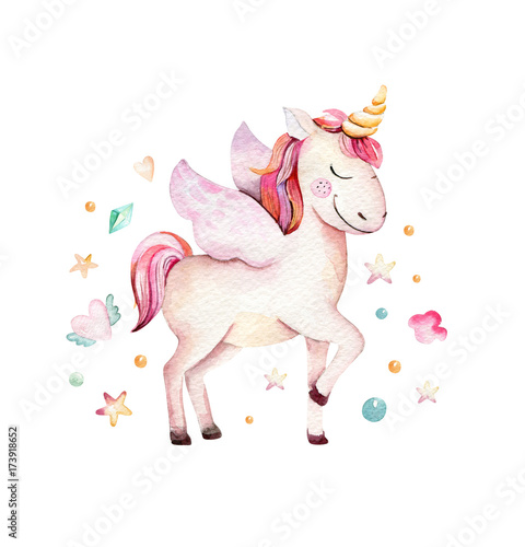 Fotomural Isolated cute watercolor unicorn clipart