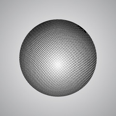 Wall Mural - Abstract globe dotted sphere, 3d halftone effect vector background. Black and white vector illustration.