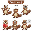 Vector set of cute beaver characters. Set 4