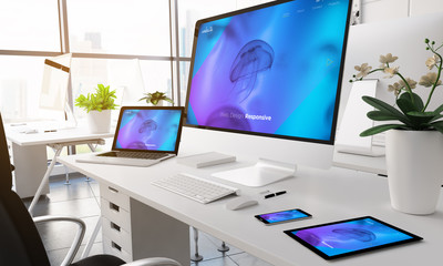 Wall Mural - modern office responsive screen devices.