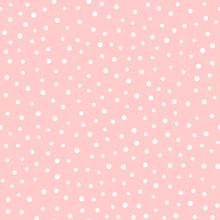 Irregular Polka Dots. Trendy Seamless Pattern. White Circles On Pink Background.