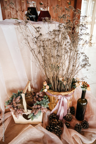 Autumn Still Life Of Dried Flowers Wedding Table Decoration Wine