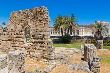 Siracusa (Sicily, Italy) -  View of  Largo XXV Luglio in ancient island of Ortigia, ruins of Apollo temple