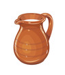 Ceramic jug with milk. Fictile tableware. Capacity for drink.
