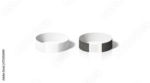 Download Blank Black And White Paper Wristband Mockup Front View 3d Rendering Empty Event Wrist Band Design Mock Up Cheap Hand Bracelets Template Isolated Clear Concert Bangle Wristlet Set With Sticker Stock Illustration