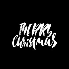 Wall Mural - Hand drawn phrase Merry Christmas. Modern dry brush lettering design. Vector typography illustration. Holiday poster.