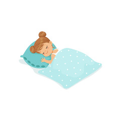 Poster - Sweet little girl sleeping on her bed cartoon character vector illustration