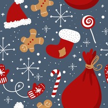 Cute Christmas Holiday Seamless Patter. Hand Drawing Vector Illustration.