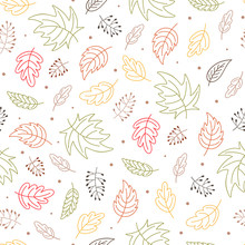 Seamless Repeat Pattern With Autumn Leaves Illustration. Wallpaper Design. Scrapbook Page. Vector.