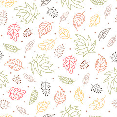 Seamless repeat pattern with autumn leaves illustration. Wallpaper design. Scrapbook page. Vector.