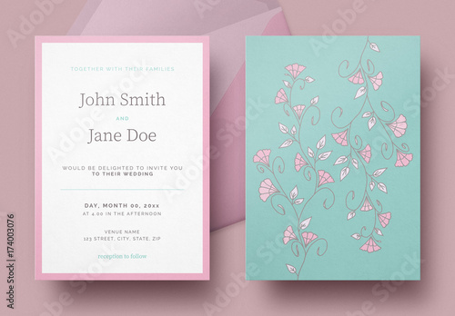 Teal And Blush Floral Wedding Invitation Kaufen Sie Diese Vorlage