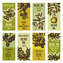 Sticker - Labels set for olive oil bottles. Vector design template for premium products