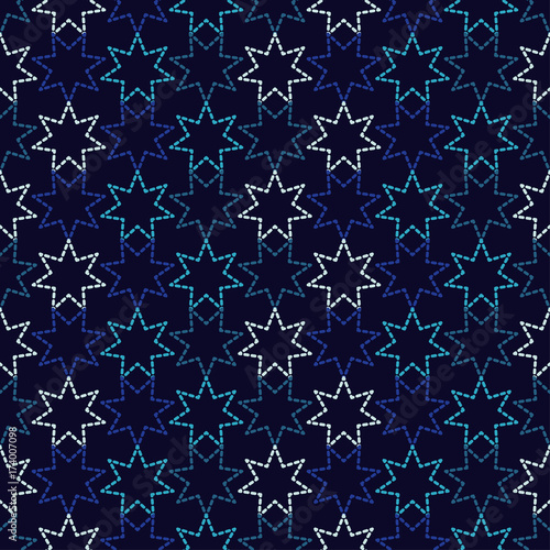 Cotton fabric Seamless background with decorative stars. Dots texture. Textile rapport.