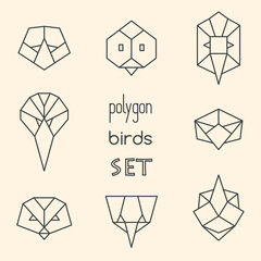 Canvas Print - Polygon birds set on beige background