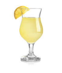 Poster - Glass of fresh lemon juice on white background