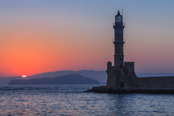 Wall Mural - sunset in port of Chania, Crete