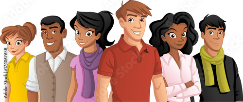 Group of cartoon young people.