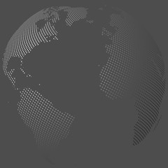 Wall Mural - Abstract Globe with Dotted Map. Black and White Halftone Effect Vector Illustration.