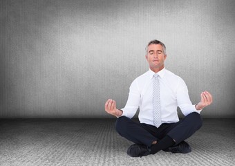 Poster - Business man meditating against grey wall