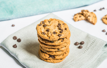 Colorful and tasty chocolate chips cookie. Concept of sweet food and dessert.