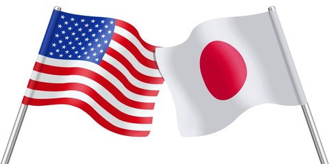 Wall Mural - Flags. USA and Japan