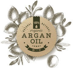 Argan oil label with hand drawn nuts