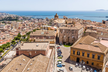 Wall Mural - Cagliari, Sardinia, Italy. View from the tower of San Pancrazio to the old town and port