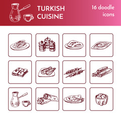 Wall Mural - Turkish cuisine. Vector isolated Illustration on white background for menus, recipes and packages product