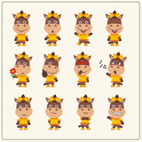 Fototapeta Konie - Set of charming little horse girl in various poses. Collection emoticons of isolated girls horse in cartoon style.