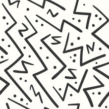 Abstract Black On White Zig Zag Seamless Pattern. Abstract Fashion Trendy Vector Texture With Hand Drawn Angle Zigzag Lines For Textile, Wrapping Paper, Cover, Surface, Background, Wallpaper