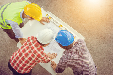 Group of engineer man team meeting at construction site, Success business teamwork concept