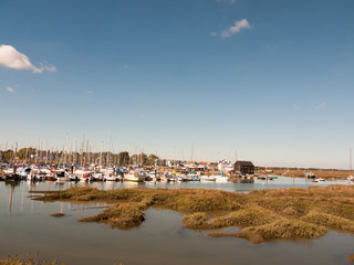 Wall Mural - landscape view scene of boats moored in dock marina harbour