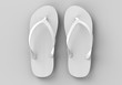 Pair of blank white beach slippers, design mock up, clipping path, 3d illustration. Home plain flip flops mock up template. Clear bath sandal display. Bed shoes.