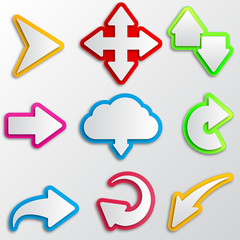 Sticker - A set of arrows and pointers. Multicolored arrows stickers. Vector illustration.