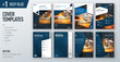 © great_bergens - Set of business cover design template in dark blue color for brochure, report, catalog, magazine or booklet. Creative vector background concept