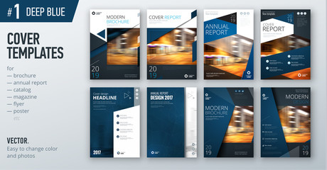 Wall Mural - set of business cover design template in dark blue color for brochure, report, catalog, magazine or 