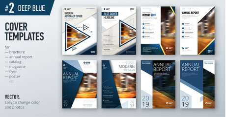 Wall Mural - set of business cover design template in dark blue color for brochure, report, catalog, magazine or 
