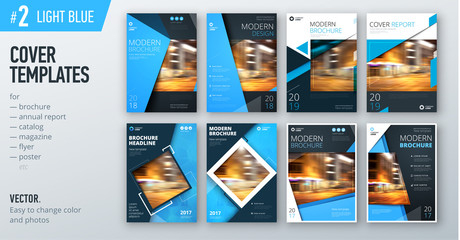 Wall Mural - Set of business cover design template in blue color for brochure, report, catalog, magazine or booklet. Creative vector background concept