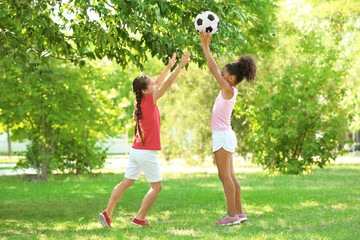 Wall Mural - Cute children playing with ball in park