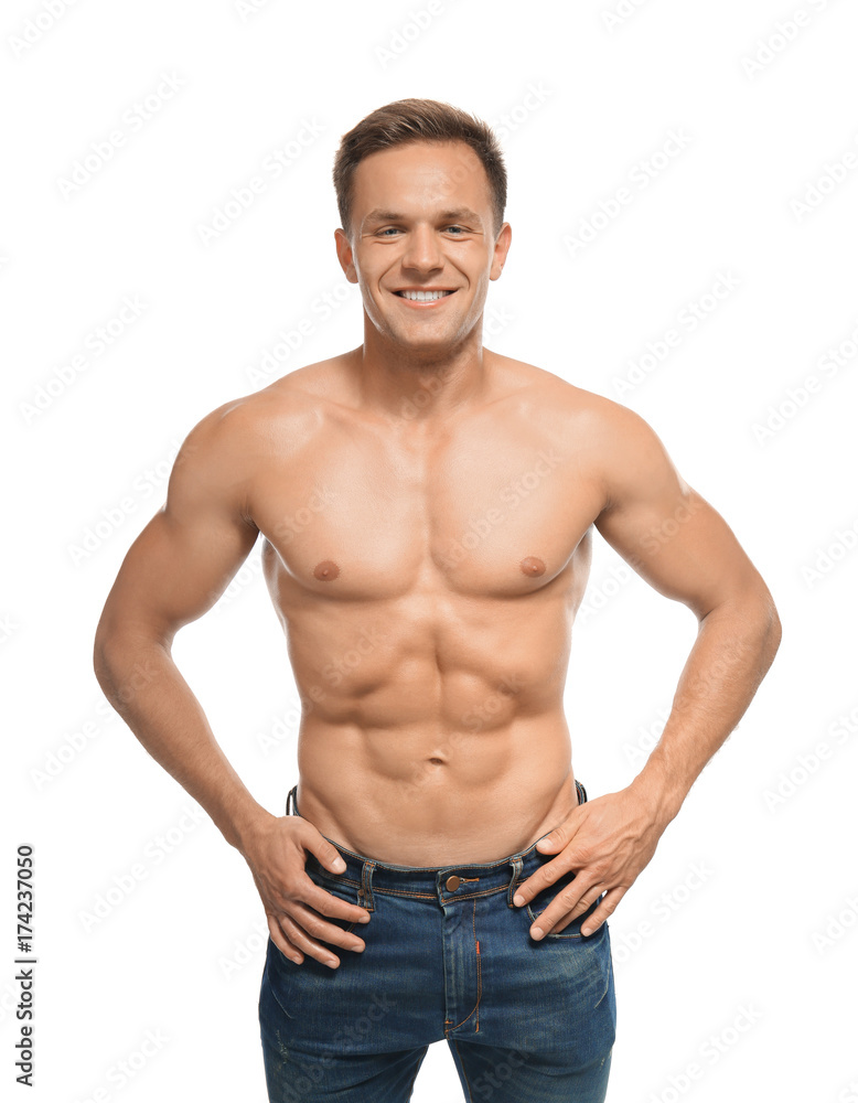 Muscular man on white background